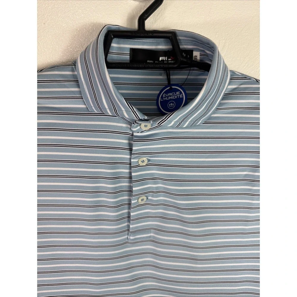 RLX Ralph Lauren Golf‎ Men's S New Polo Shirt SS Blue Striped Wicking